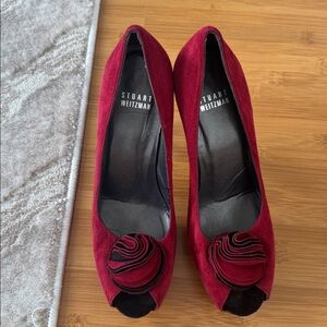 Stuart Weitzman Scarlet Suede Peep-Toe Heels